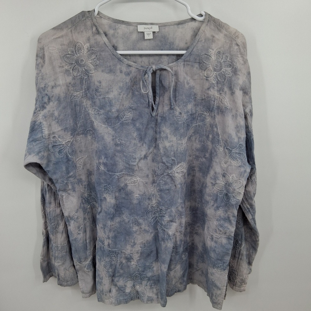 PureJill (jJill) Small 100% Cotton Blue w/ white embroidery Oversized NWOT